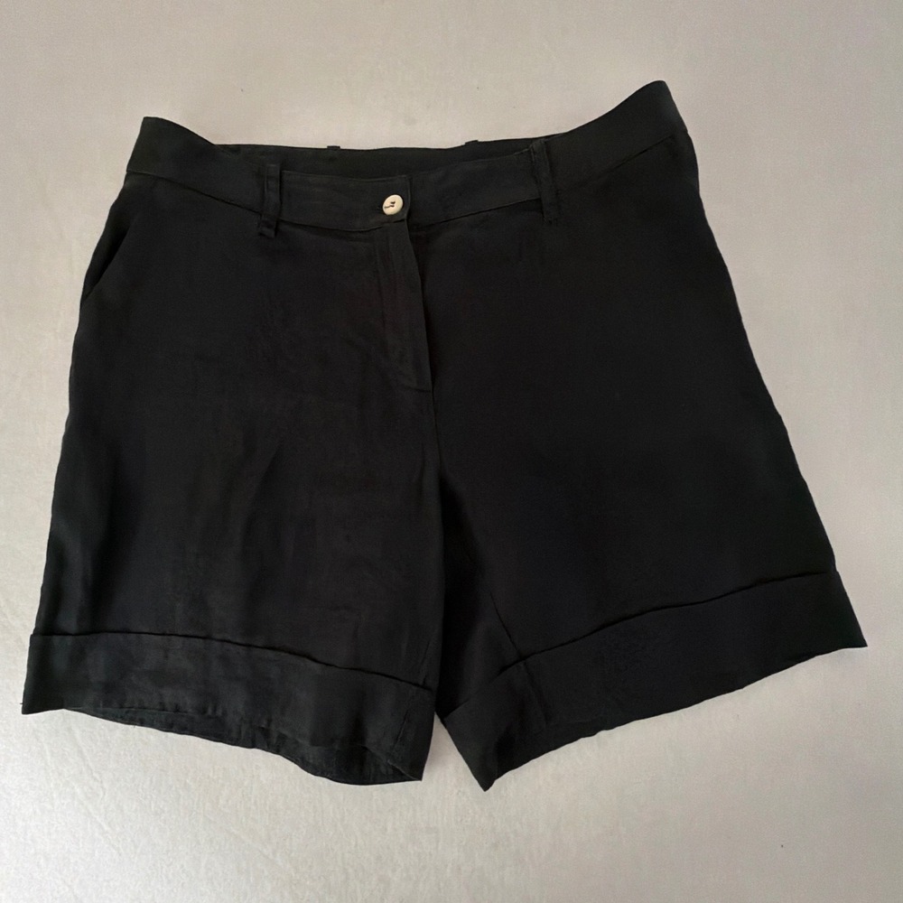 Rosso35 Genova Black‎ Cuffed Shorts High Rise Tailored Made in Italy Women Med